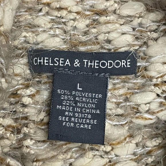 Chelsea & Theodore Womens Eyelash Sweater Size L Beige Multicolor Fuzzy Chunky - Picture 5 of 8